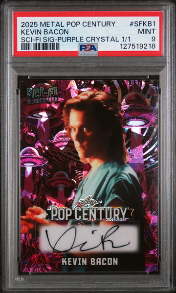 2025 Leaf Metal Pop Century Sci-Fi Signatures Purple Crystal 1/1 Kevin Bacon #SFKB1 PSA 9