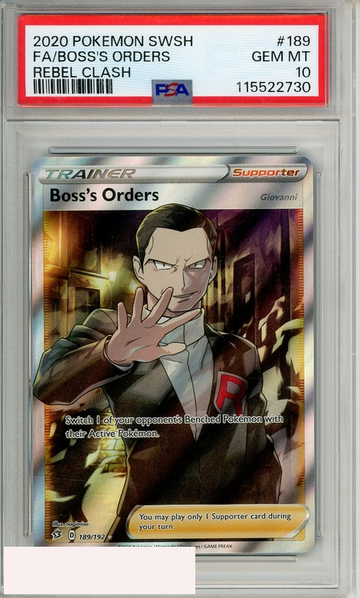 2020 POKEMON SWORD SHIELD REBEL CLASH FA BOSS ORDERS #189 PSA 10