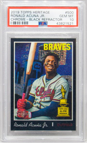 2019 Topps Heritage Ronald Acuna Jr. Chrome - Black Refractor #57/70 PSA 10