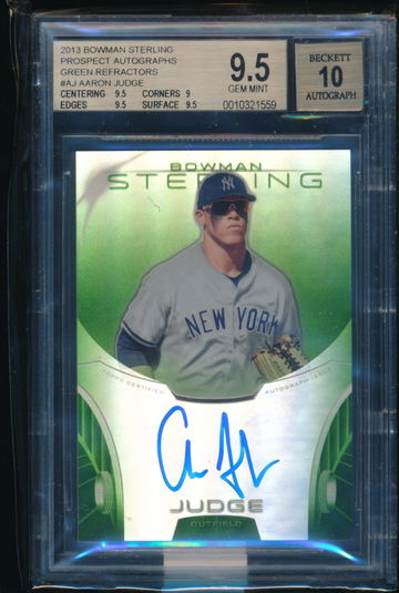 BGS 9.5/10 GEM MINT Aaron Judge 2013 Bowman Sterling Prospect Autographs Green Refractor /99 #AJ