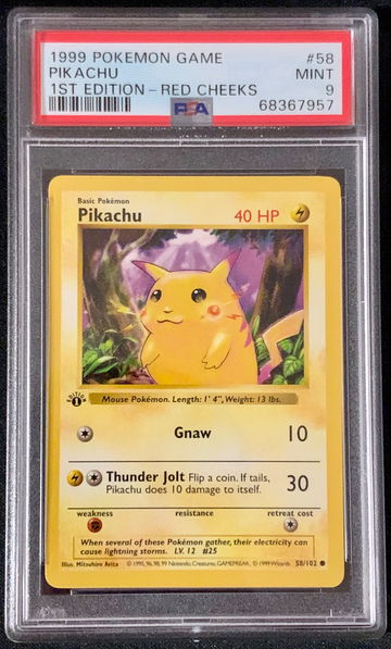 1999 Pokémon Base Series PIKACHU 1st Edition PSA 9 Red Cheeks