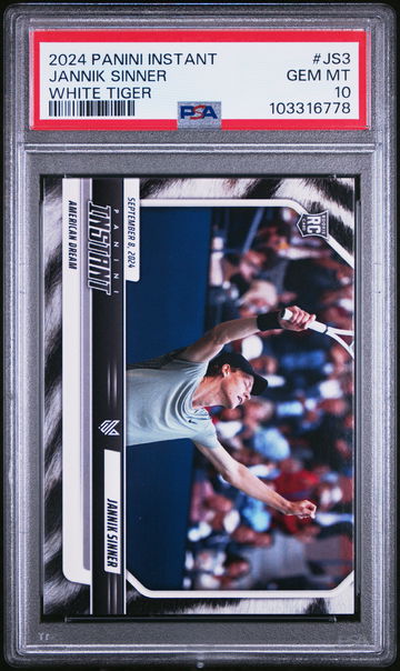 2024 PANINI INSTANT JANNIK SINNER #/5 WHITE TIGER #JS3 US OPEN ROOKIE RC PSA 10