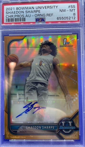 2022 Bowman University Orange Refractor 9/25 Shaedon Sharpe Auto PSA 8 NM-MT SP