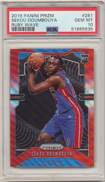 PSA 10 MINT SEKOU DOUMBOUYA 2019 PANINI PRIZM RUBY WAVE ROOKIE CARD #261 NETS RC
