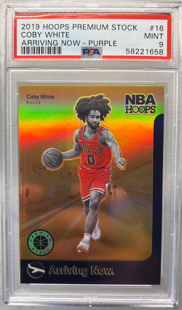 2019 panini hoops premium stock coby white arriving now purple Prizm psa 9 bulls