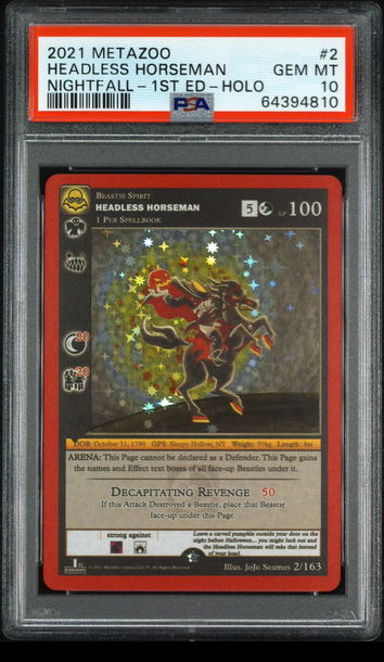🐴💎 2021 Metazoo Nightfall 1st edition full holo Headless Horseman PSA 10 🔥🧨