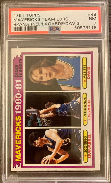 1981 Topps Basketball #48 Mavericks Team Leaders Spanarkel LaGarde Davis - PSA 7