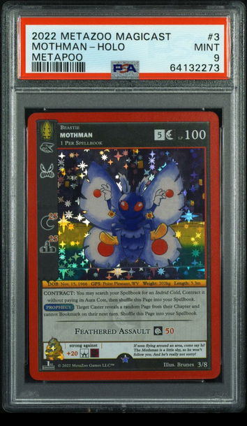 🦋🧨2022 Metazoo Magicast Metapoo #3 MOTHMAN-Holo | PSA 9 | 🚨🌲LOW PRINT RUN📈