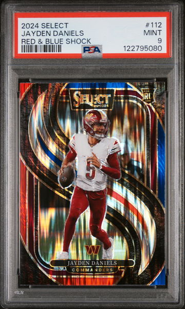 2024 Panini Select Red & Blue Shock Jayden Daniels #112 RC Prizm PSA 9