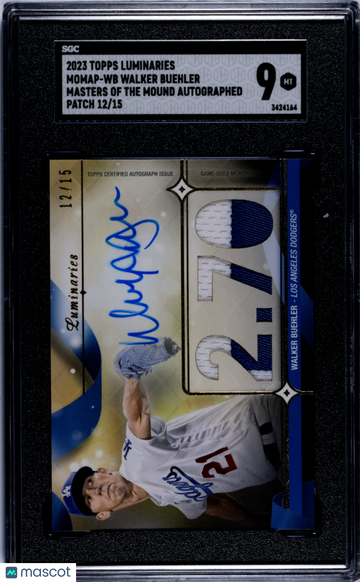 2023 Topps Luminaries Walker Buehler #MOMAP-WB Masters Of The Mound Autograph Patch SGC 9