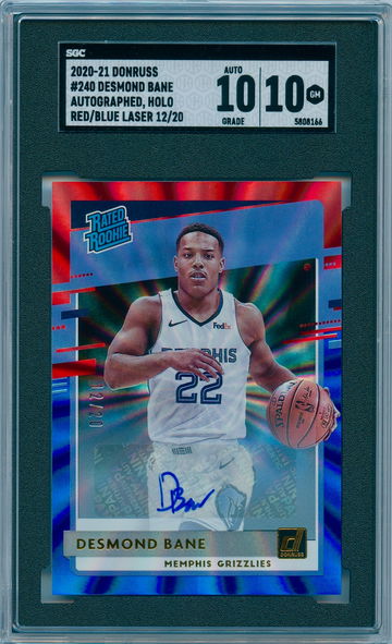 Desmond Bane 2020 Donruss Signatures Red Blue Laser #240 /20 SGC 10 RC