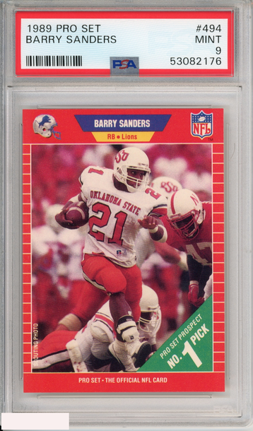 1989 PRO SET BARRY SANDERS #494 ROOKIE HOF DETROIT LIONS RC PSA 9 MINT