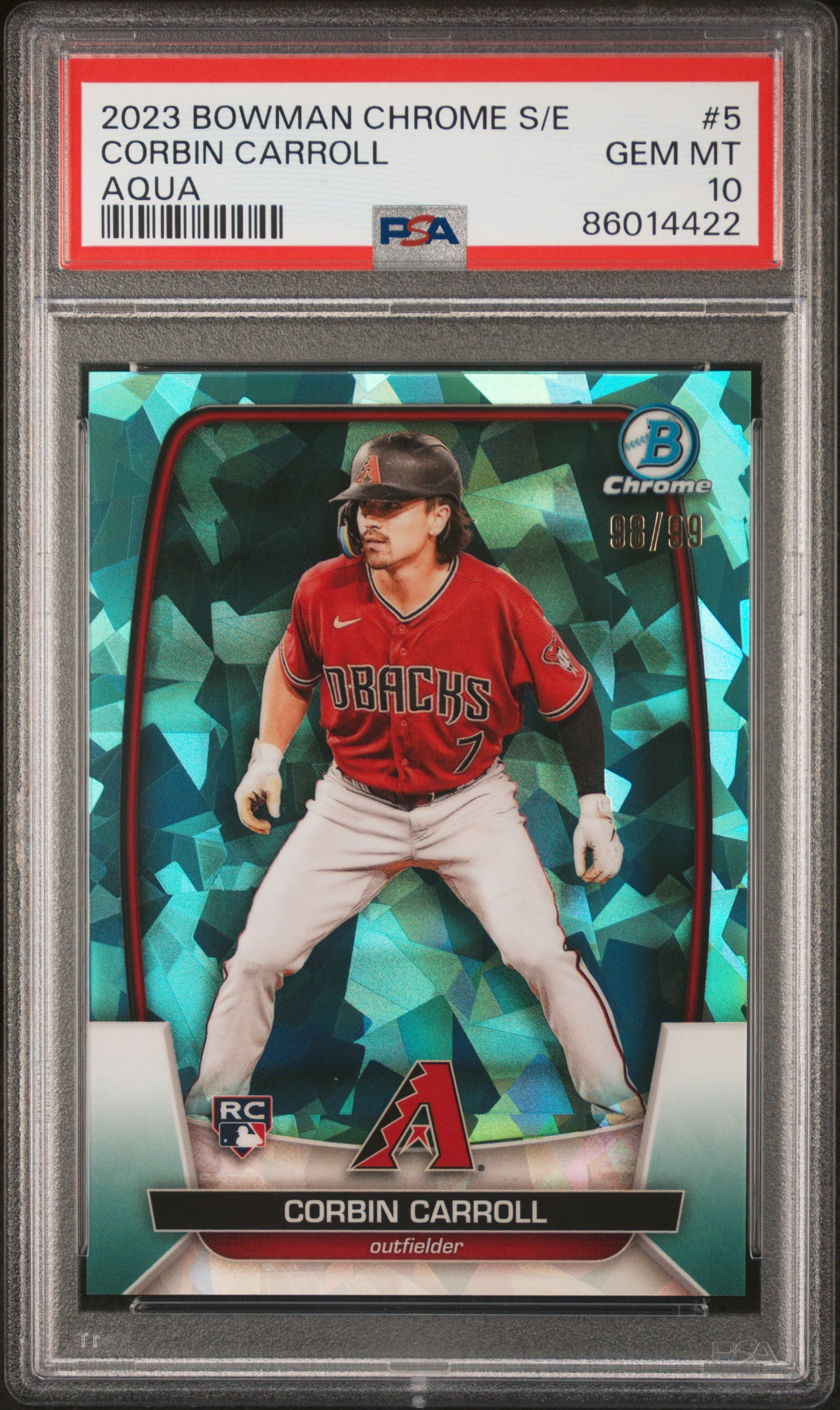 Corbin Carroll 2023 Bowman Chrome Sapphire Edition Aqua 98/99 #5 PSA 10