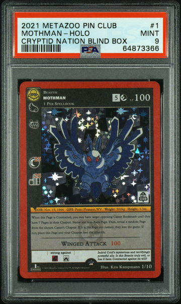 💎🦋 2021 Metazoo Pin Club MOTHMAN- Holo Cryptid Nation 1 Blind Box PSA 9 🚨🧨