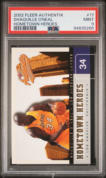 2002 FLEER SHAQUILLE O'NEAL AUTHENTIX HOMETOWN HEROES #17 PSA 9 BK.A1.34