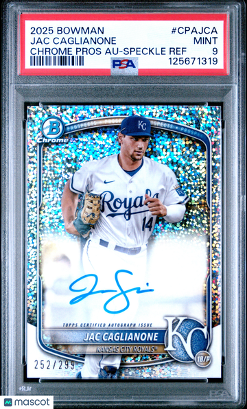 2025 Bowman Chrome Prospect Autographs Jac Caglianone #CPAJCA Speckle Ref /299 PSA 9