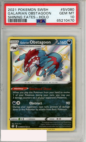 2021 POKEMON SWSH SHN FATES GALARIAN OBSTAGOON #SV080 HOLO PSA 10