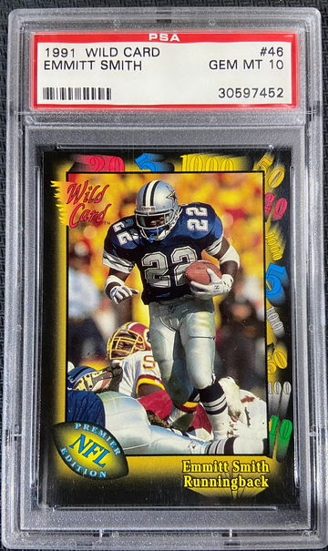 1991 Wild Card Emmitt Smith PSA 10 GEM MINT POP 27 HoFer
