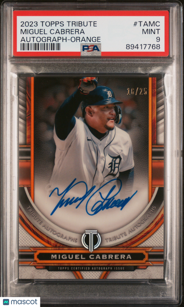 2023 Topps Tribute Tribute Autograph Miguel Cabrera #TAMC Orange /25 PSA 9