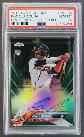 2018 Topps Chrome Ronald Acuna Auto  Green Refractor PSA 10 57/99 Rookie Card RC