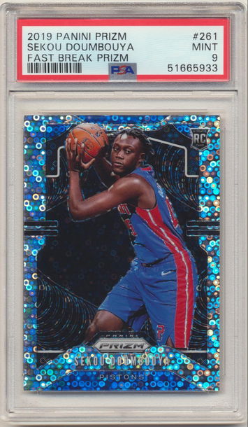 PSA 9 MINT SEKOU DOUMBOUYA 2019 PANINI PRIZM FAST BREAK ROOKIE CARD #261 NETS RC