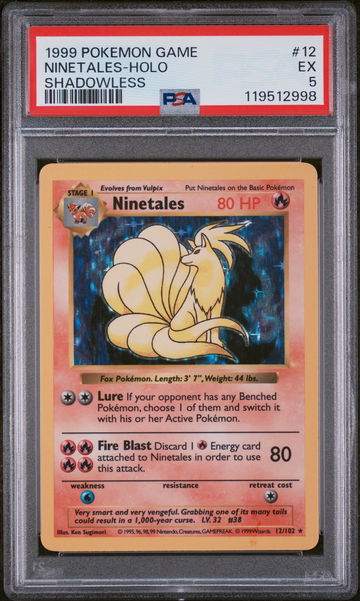 1999 Pokémon Base Set Shadowless Ninetales #12/102 Holo PSA 5