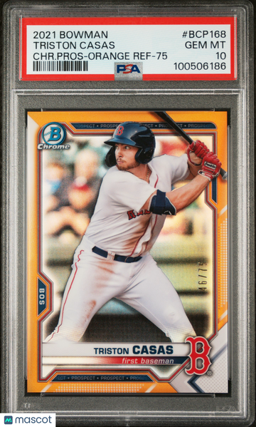 2021 Bowman Chrome Prospects Triston Casas #BCP168 CHR. Pros Orange Ref 75 /75 PSA 10