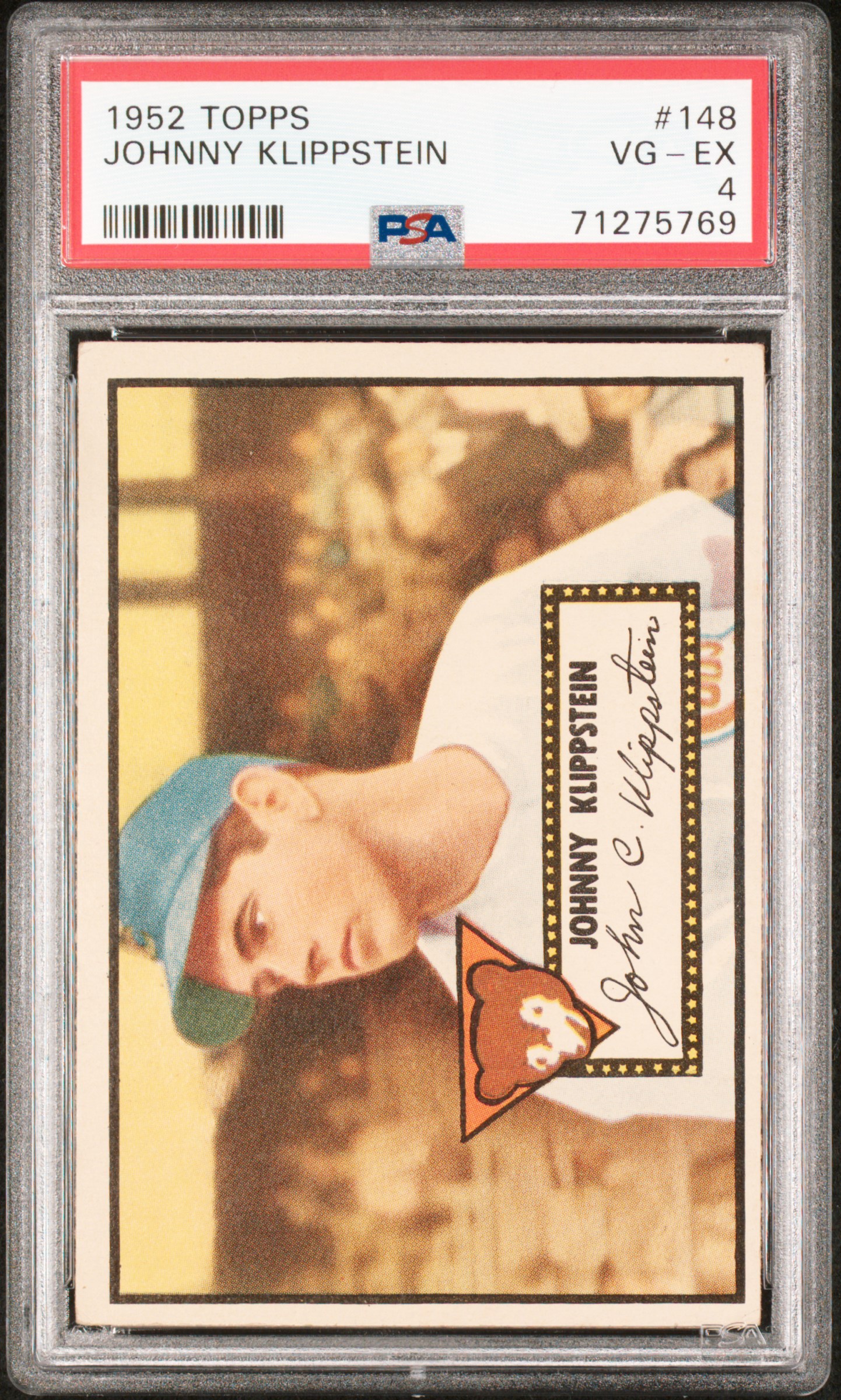 1952 Topps Johnny Klippstein #148 PSA 4 NEW LABEL VINTAGE BASEBALL