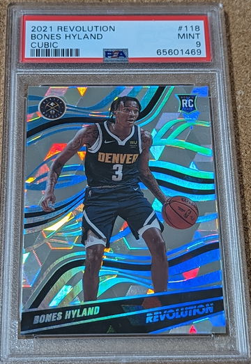 2021-22 REVOLUTION 🏀 BONES HYLAND PSA 9 CUBIC ROOKIE /50 NUGGETS RC SP 🔥