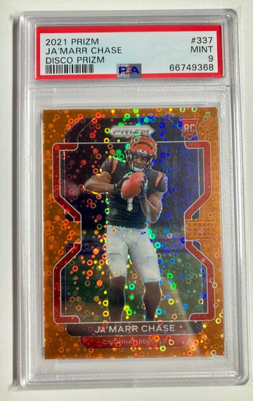 2021 Panini Prizm Ja'Marr Chase Orange Disco Prizm #337 Mint PSA 9
