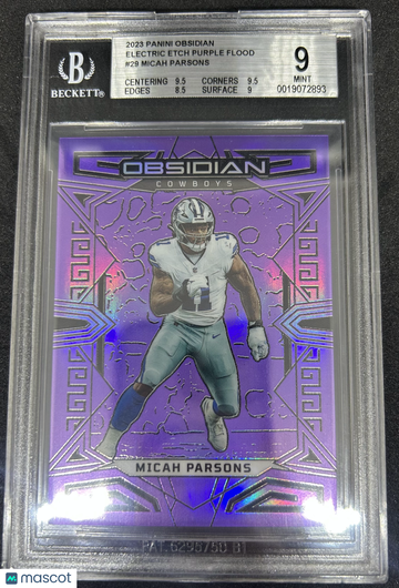 2023 Panini Obsidian Electric Etch Purple Flood Micah Parsons #29 BGS 9