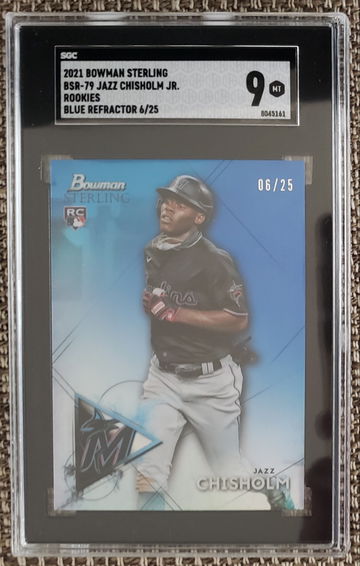 2021 Bowman Sterling Jazz Chisholm Jr Blue Refractor RC #BSR-79 6/25 SGC 9