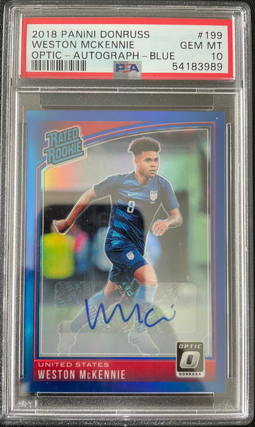 2018 Panini Donruss Weston McKennie Rated Rookie Optic Autograph Blue /99 - PSA 10