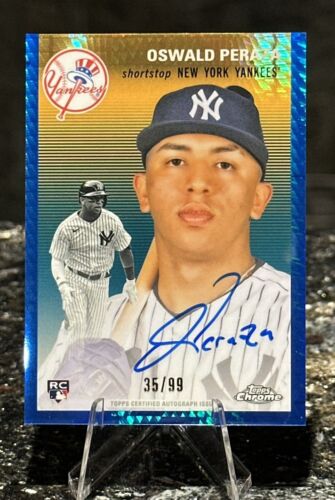 2023 Topps Chrome Platinum OSWALD PERAZA RC AUTO #/99 BLUE PRISM NY Yankees