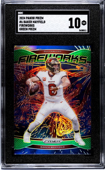 2024 Panini Prizm #6 Baker Mayfield Fireworks Green Prizm SGC 10