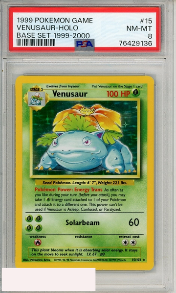 1999 POKEMON GAME VENUSAUR-HOLO #15 BASE SET 1999-2000 PSA 8