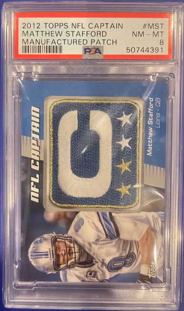 2012 TOPPS NFL CAPTAIN MATTHEW STAFFORD PATCH PSA NM-MT 8