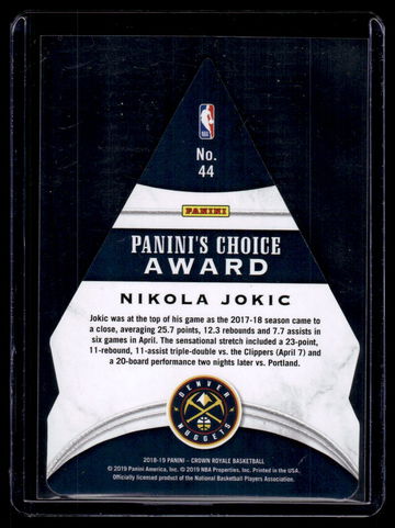 2018-19 Panini Crown Royale Panini's Choice Nikola Jokic #44 /49