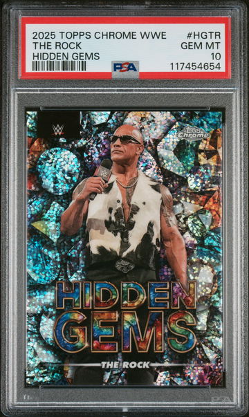 2025 Topps Chrome WWE Hidden Gems The Rock #HG-TR PSA 10