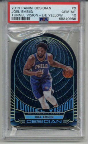 2019 PANINI OBSIDIAN TUNNEL VISION E/E YELLOW #9 JOEL EMBIID 01/10 PSA 10
