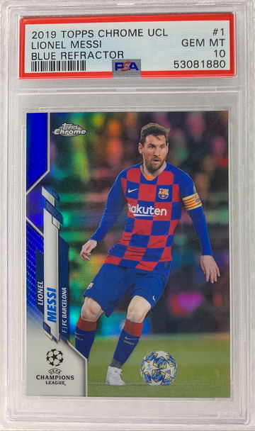 Lionel Messi 2019 TOPPS CHROME UCL True Blue REFRACTOR PSA 10 Gem Mint