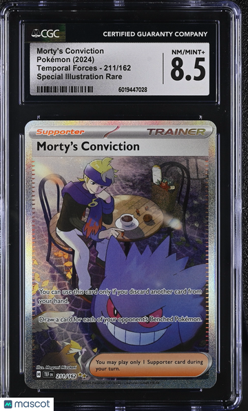 2024 Pokémon Temporal Forces Morty's Conviction Special Illustration Rare CGC 8.5 #211/162