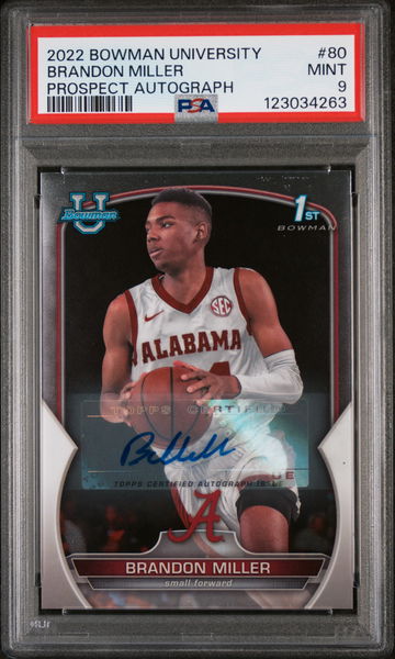 2022 Bowman University Prospect Autograph Brandon Miller #80 PSA 9