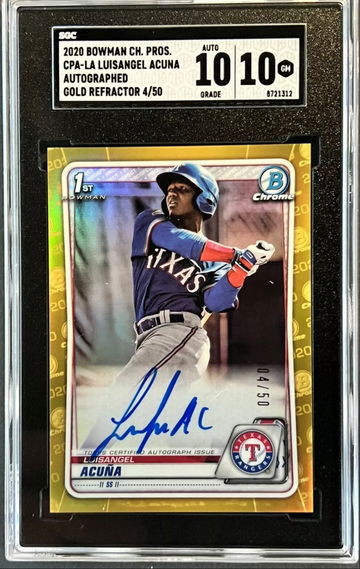 2020 Bowman Chrome Luisangel Acuna 1st RC On Card Auto True Gold Refractor #d 04/50 SGC 10