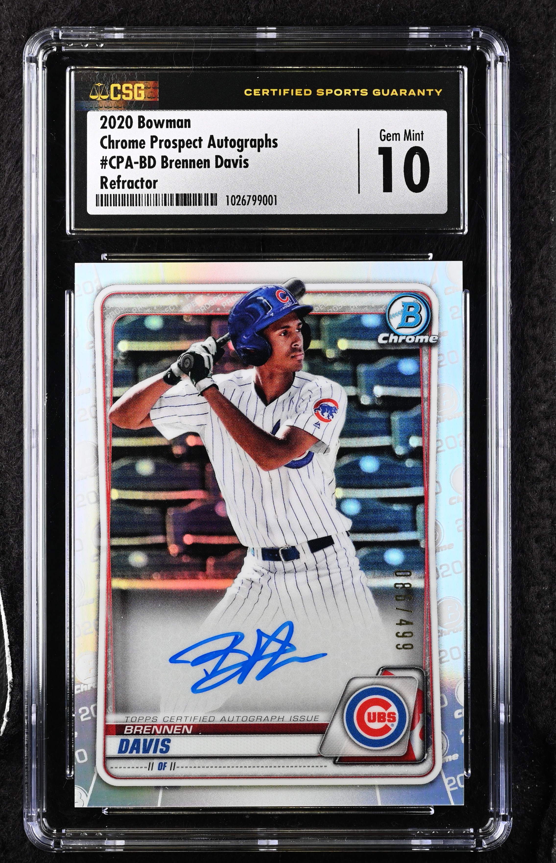 2020 Bowman Brennen Davis #CPA-BD Chrome Autograph /499 Refractor CSG 10