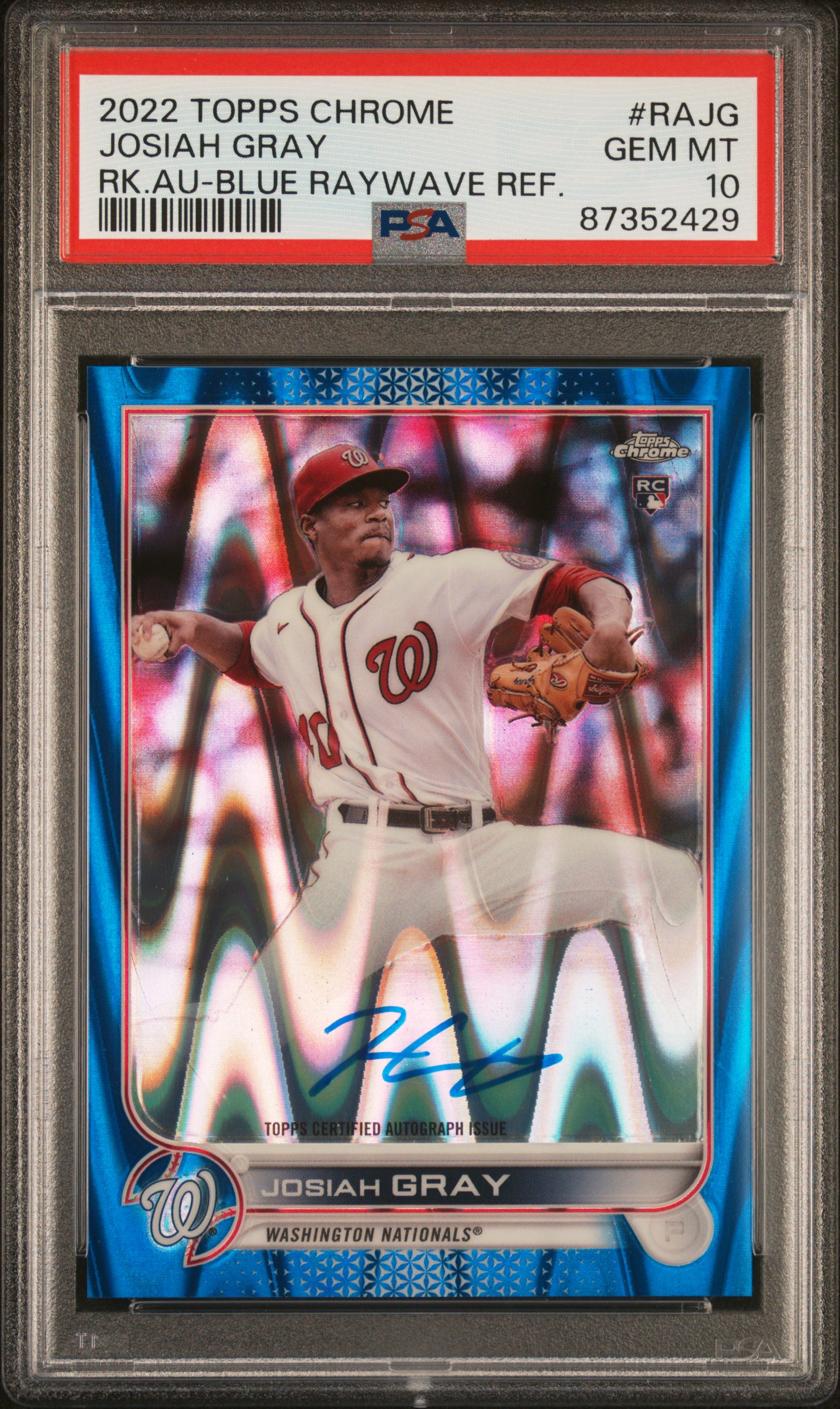 2022 Topps Chrome Blue RayWave Josiah Gray #RAJG RC Auto /150 PSA 10
