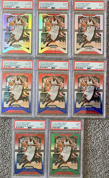 2019 Panini Prizm Kawhi Leonard Silver RWB Green PSA 10 PSA 9 Lot