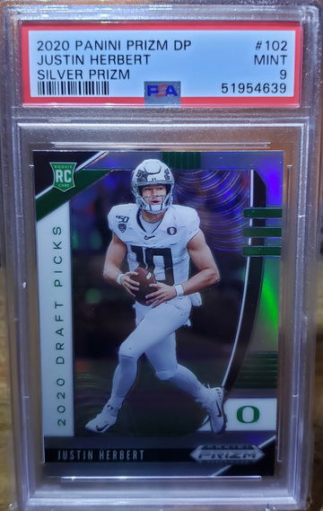 2020 Prizm Draft Picks Justin Herbert Silver 102 PSA 9 Mint