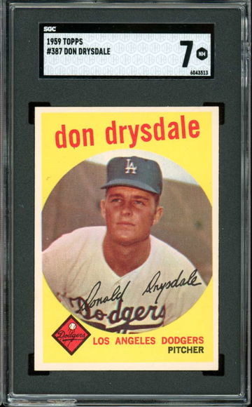 1959 Topps #387 Don Drysdale Dodgers HOF SGC 7 NM Near Mint