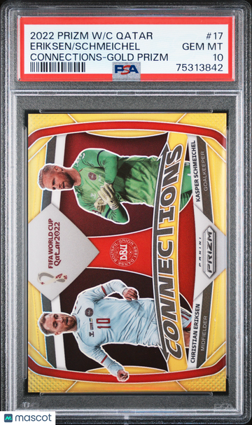2022 Panini Prizm World Cup Qatar Connections Schmeichel Eriksen #17 Gold PSA 10